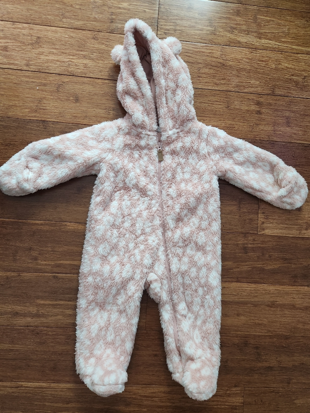 Carters Baby Girls Cozy Pink One-Piece Hooded Sherpa Zipper Jumpsuit, 6 Months